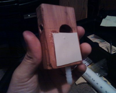 the vortex block (made of cedar wood)