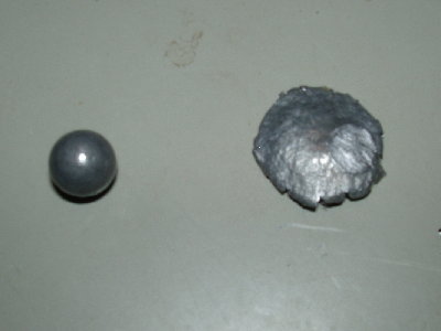 36 cal lead ball after impact with a 1/4 inch aluminum plate.