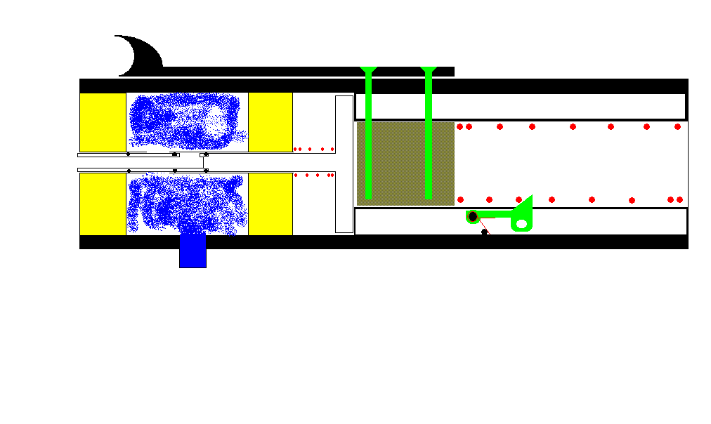 the larger spring in the back is a 1&amp;quot; spring and is housed in a normal sch40. PVC pipe.  the over all larger pipe is a sch80 pvc/abs pipe.  The psi rating on sch80 1.5&amp;quot; is about 300-400 psi, well over what i want to be operating at.  this is a picture of the system at rest.