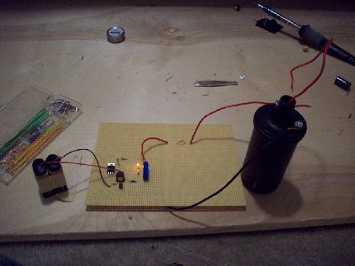 The charging circuit has basically just been transferred over to the perfboard. However, it runs off a variable voltage regulator hooked up to an 18v battery pack (final configuration will be like this).