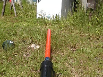 We have an old appliance to recycle.  A paper shop towel on a 2 inch piece of 1 inch EMT is launched into the base.  The blue fluff is a shop towel in the hole.