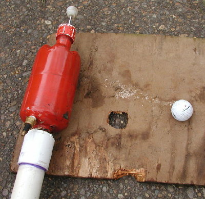 Marshmallow cannon with the golf ball barrel.