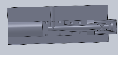 The stem/bolt of the valve, filled with air is now pushed forward, closing the hole allowing air in, and opening the the hole to the valve.