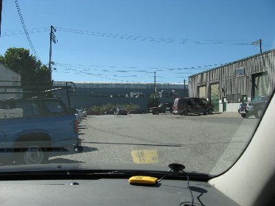 MythBusters is to the right of the picture, you can't see it, only the neighbouring building, this is the car park and looking out the connecting street