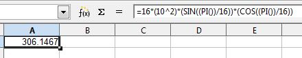 Here's the calculation in Open Office, (similar enough to Excel). Default for SIN calculations is in radians.