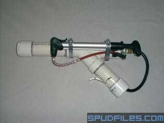 Here's a side view, I used a cheap Wal Mart ball pump hose clamped to the side. The gun is 1.5&amp;quot; PVC pipe with a .5&amp;quot; coaxial barrel.